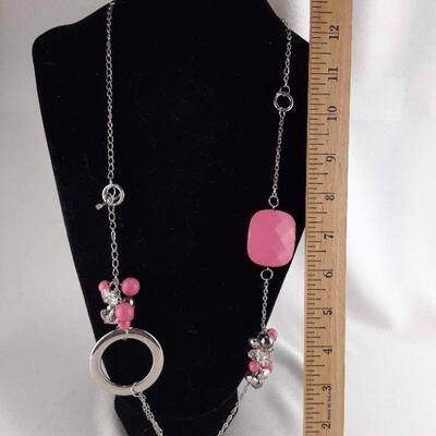 Silvertone Pink Beads Necklace