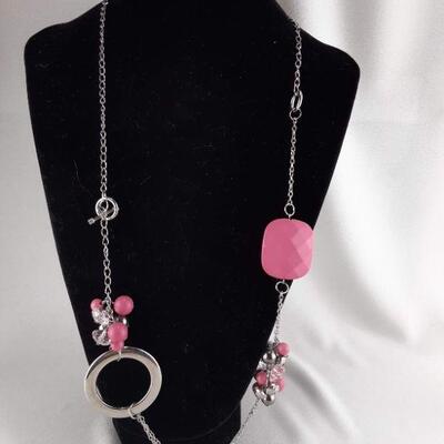 Silvertone Pink Beads Necklace