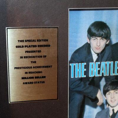 Framed Beatles Hard Days Night gold album memorabilia display (#29)