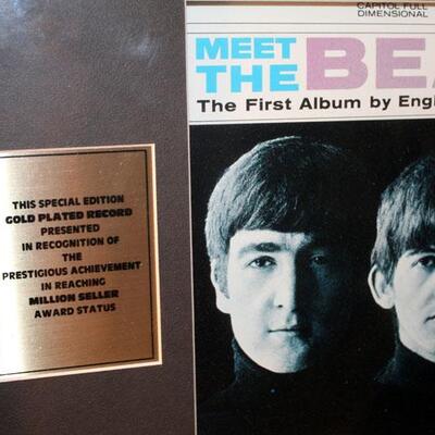 Framed Beatles Meet the Beatles gold record memorabilia display (#30)