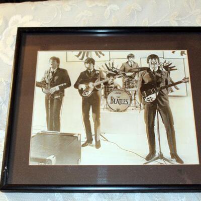 Vintage Beatles black and white photo, framed (#32)