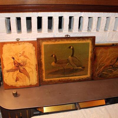 Three game bird wood panels, two signed Frank BeeBee (#41)