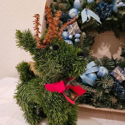 Lot 703: Wreath and Pair of Reindeer Figures