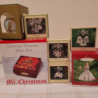 Lot 707: Assorted Christmas Ornaments and MUSIC BOX
