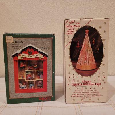 Lot 721: Crystal Holiday Tree + Illuminated Toy Factory