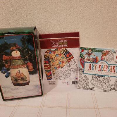 Lot 752: Assorted Christmas Coloring Books and Snowman Deco