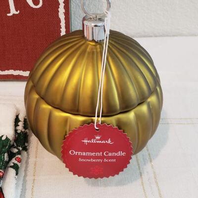 Lot 754: New Holiday Cheer- Candle, Hand Towels, Bowl & Spreader and Sign/Picture