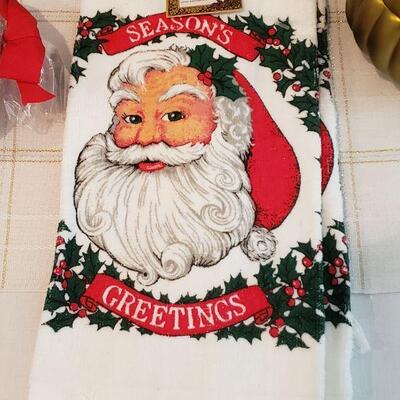 Lot 754: New Holiday Cheer- Candle, Hand Towels, Bowl & Spreader and Sign/Picture