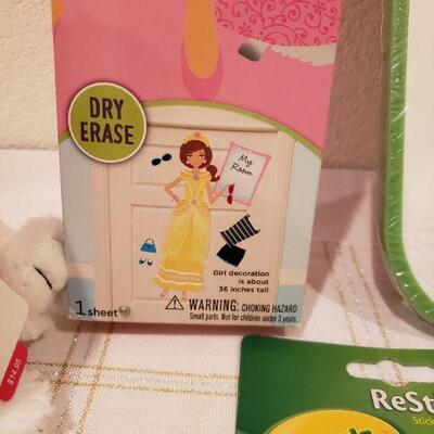 Lot 764: New Movable Fashion Decorations, "Bell" Plushie, Dry Erase Board/Art Supplies 