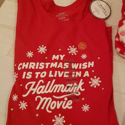 Lot 777: NEW Hallmark Snowman Light Up Scarf, Snowman Slippers & Hallmark Shirt