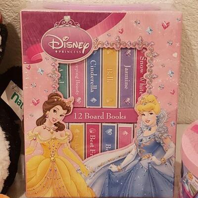 Lot 782:  NEW Disney Princess Jewelry, Decorations, Books, Puzzle- Butterfly Wallet and Penguin Plushie