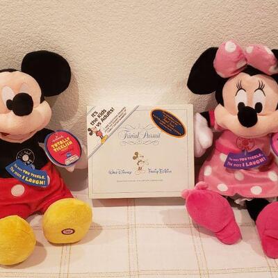 Lot 795: NEW Totally Ticklish Mickey and Minnie Mouse Animated Plushies and Walt Disney Trivial Pursuit 