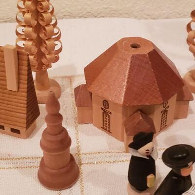 Lot 799: Vintage Christmas Bottle Scene, Wood Choir, Church, House & Trees