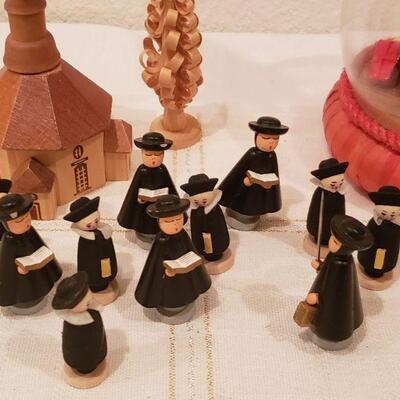Lot 799: Vintage Christmas Bottle Scene, Wood Choir, Church, House & Trees