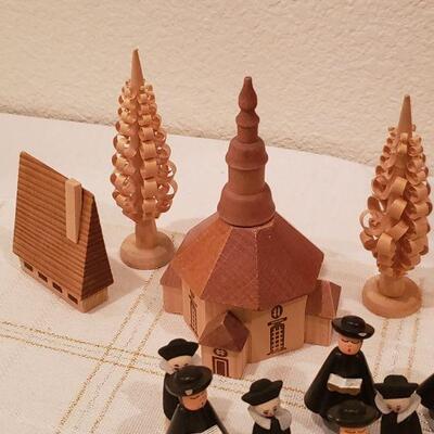 Lot 799: Vintage Christmas Bottle Scene, Wood Choir, Church, House & Trees
