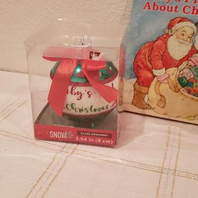 Lot 817: New Cuddle Barn Peek a Boo Bear, Baby's 1st Christmas Ornament and Book