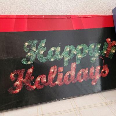 Lot 825: HAPPY HOLIDAYS Lit Sign + Candy Cane lights