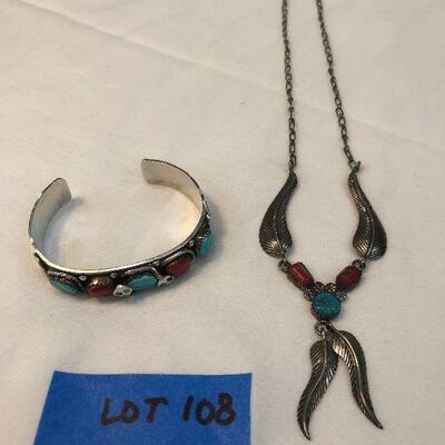Lot 108 - Sterling Silver Necklace by Wylie, Cuff Braclet by Effie Zund Co