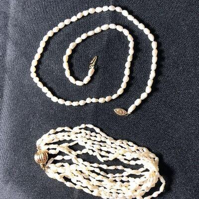 Lot 114 - 14 Kt Gold Pearl Necklace and 8-Strand Pearl Bracelet
