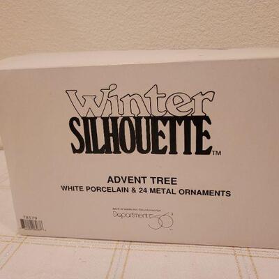 Lot 885: Department 56 White Porcelain ADVENT TREE w/ Metal Ornaments 