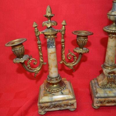 LOT 366.  MARBLE VINTAGE CLOCK AND CANDLES STICK SET 