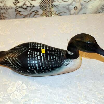 Carved wood painted duck decoy signed L. Marr (#67)