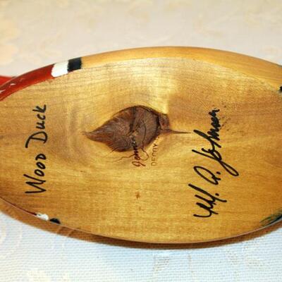 Jennings carved wood painted duck decoy, signed Johnson (#71)