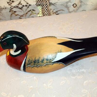 Jennings carved wood painted duck decoy, signed Johnson (#71)