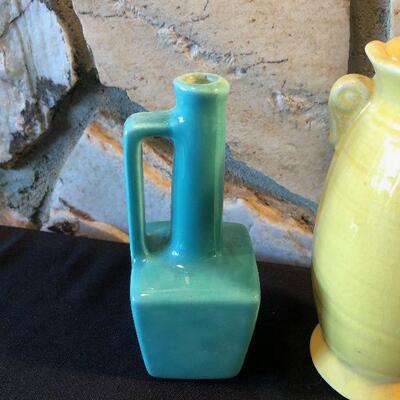 #740 Vintage Ceramic Vases Yellow and green 