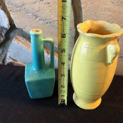 #740 Vintage Ceramic Vases Yellow and green 