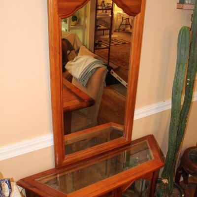 Glass fronted curio cabinet with matching mirror (#87)