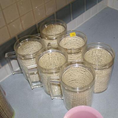 Vintage weave pattern plastic glasses, mugs and coffee cups (#100-102)
