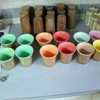 Vintage weave pattern plastic glasses, mugs and coffee cups (#100-102)