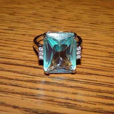 Aquamarine Emerald Cut Marked 925 Ring Size 7