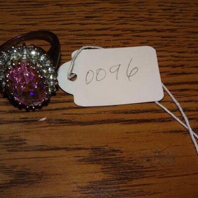 Pink Stone Ring with Rhinestone Accents Size 8.5