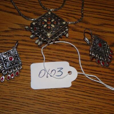 Lot #0103 Silver Tone Ethnic Style Necklace & Earring Set 