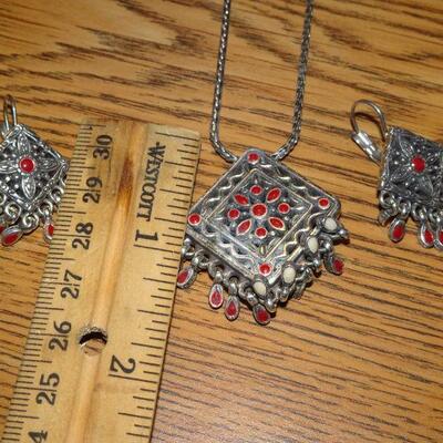Lot #0103 Silver Tone Ethnic Style Necklace & Earring Set 