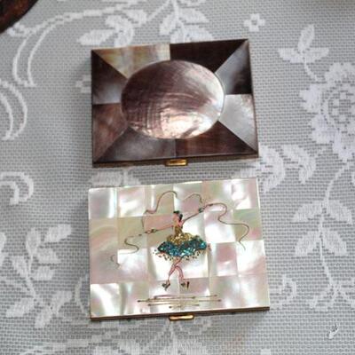 Pair of Vintage mother of pearl over brass cigarette cases (#125)