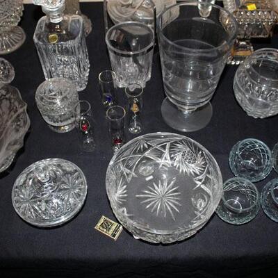 Lot of 57 clear pressed and cut glass items (#148)