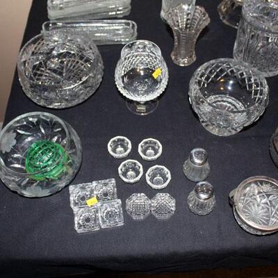 Lot of 57 clear pressed and cut glass items (#148)