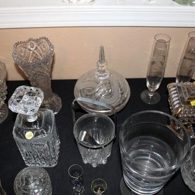 Lot of 57 clear pressed and cut glass items (#148)