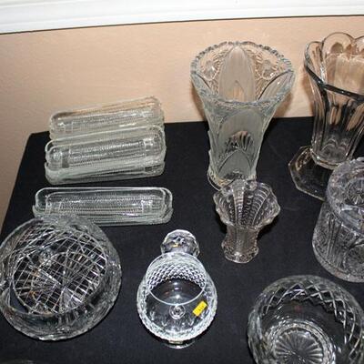 Lot of 57 clear pressed and cut glass items (#148)