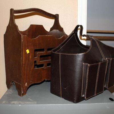 Pair of magazine racks, one wood, one leather (#156)