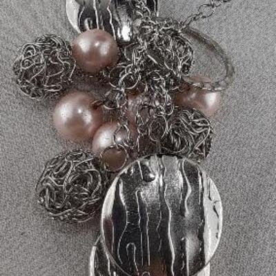 Pink Bead Cluster Dangle Necklace