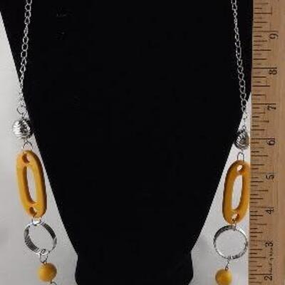 Silvertone and Yellow Beads Necklace