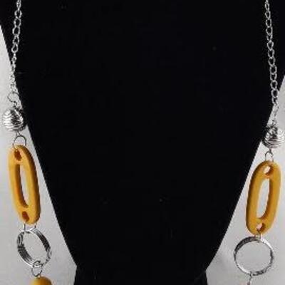 Silvertone and Yellow Beads Necklace