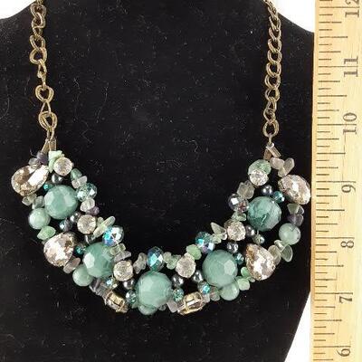 Blue Green Cluster Beads Necklace