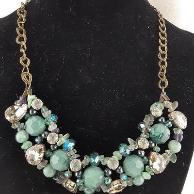 Blue Green Cluster Beads Necklace