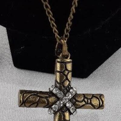 Brass Look Cross Necklace
