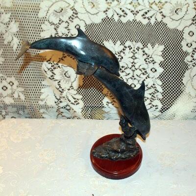Bronze dolphin sculpture, unsigned, 19" (#188)